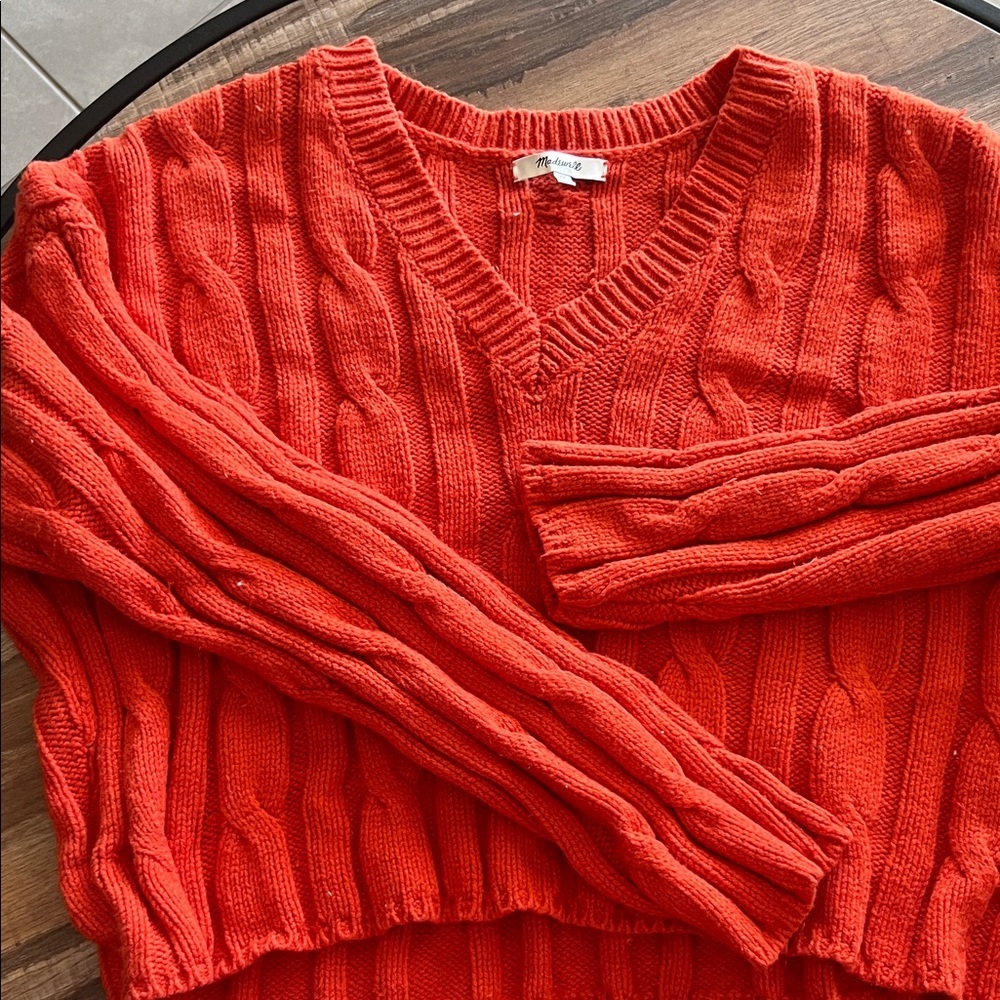 Madewell Cozy  Red Cable Knit Sweater